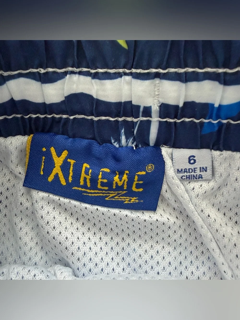 XTREME Navy Shark & Palm Print Swim Shorts with Lime Accents Size 6 Boys